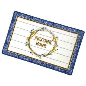 Modern Farmhouse Welcome Home Accent Matt Rug 20 x 32 Inch Blue White